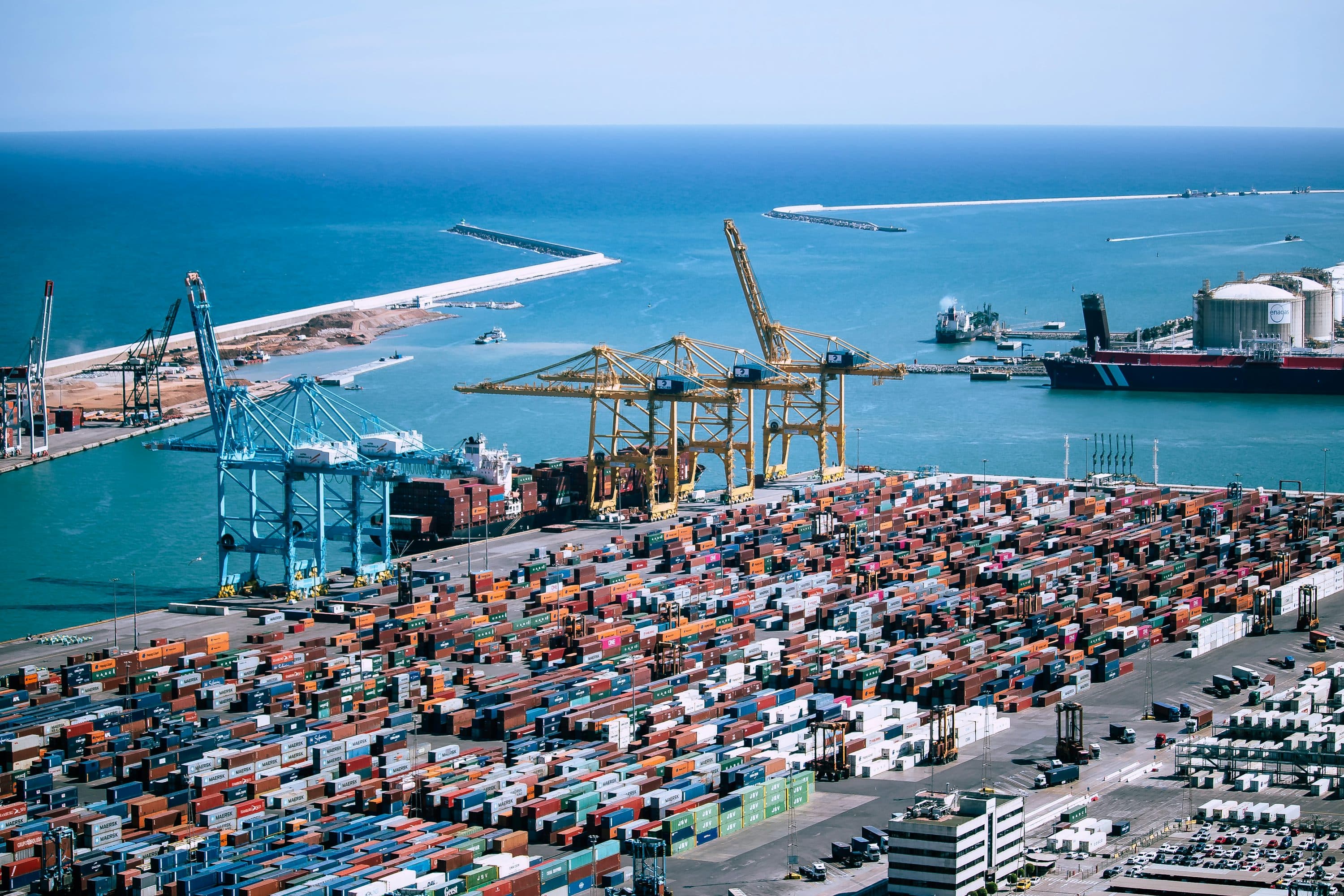 Container terminal and cargo ships at a sea port