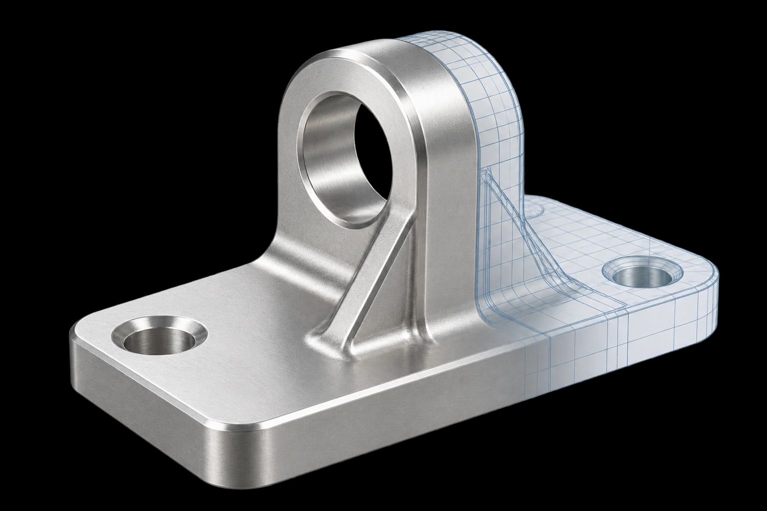 Satin metal CAD component with restrained construction wireframe
