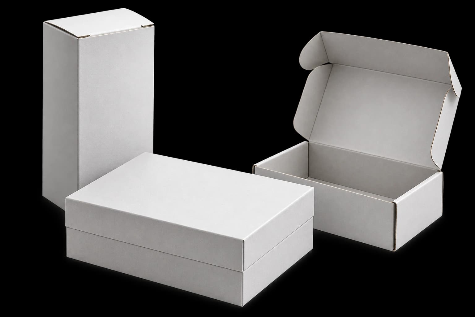 Three realistic commercial retail packaging formats