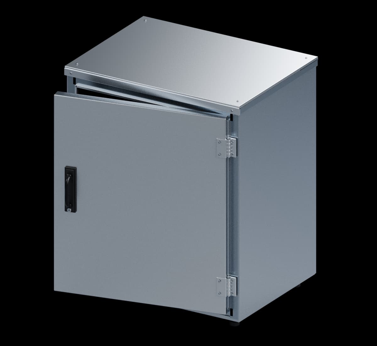 Stainless prototype enclosure shown as a detailed true 3D illustration