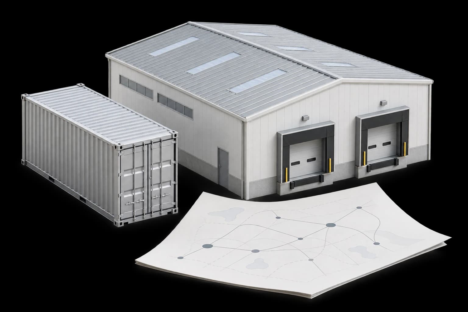 Warehouse and container models with a supply-chain route plan