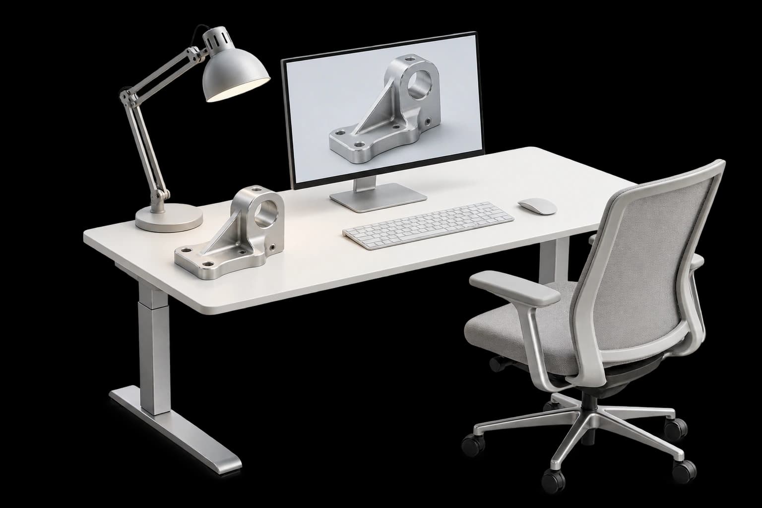 Engineering workstation with a CAD display and task lighting