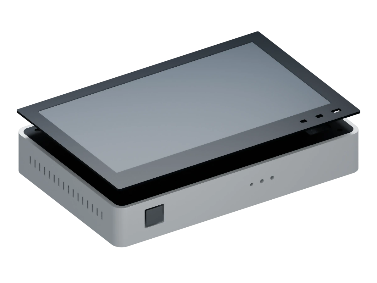 Low-profile enclosure with raised panel studio preview